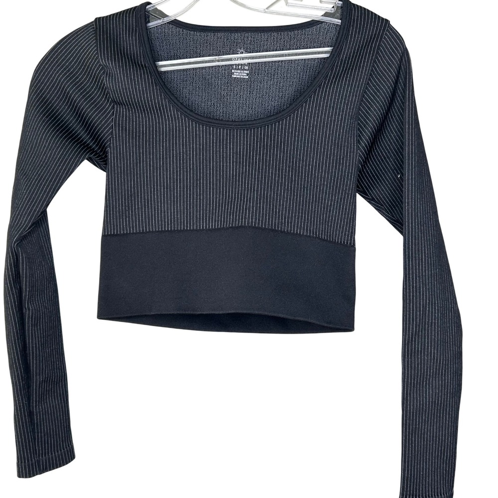 OFFLINE by Aerie Long Sleeve Pinstripe Cropped Top Athleisure Small S